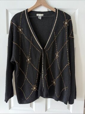 Vintage 90s Sarah Richards Beaded Cardigan 22W Grandmacore Diamond Sweater